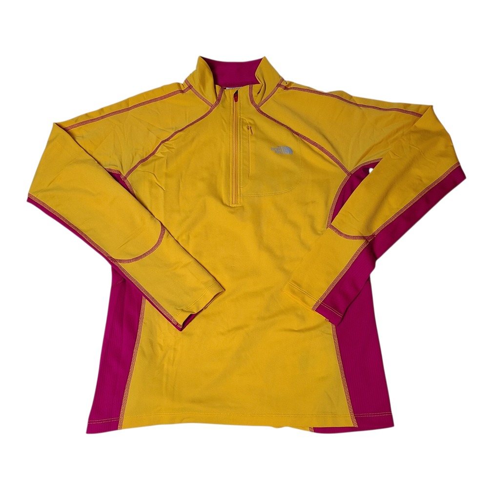 The North Face Pullover Womens Large Yellow Pink Quarter Zip VaporWick Running